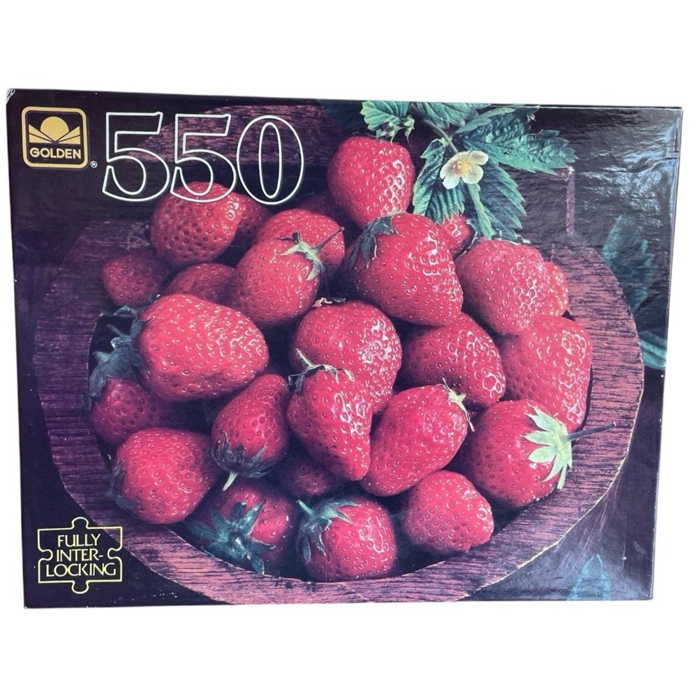 Bowl of Strawberries Vintage Golden Puzzle 550 Pieces Factory Sealed 15.5 x 18
